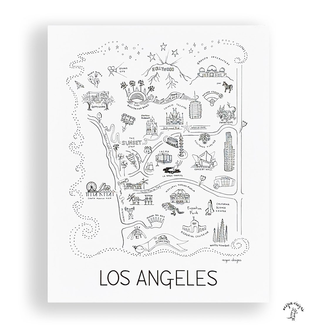 Los Angeles City Map Art Print - Black &amp; White - Etsy