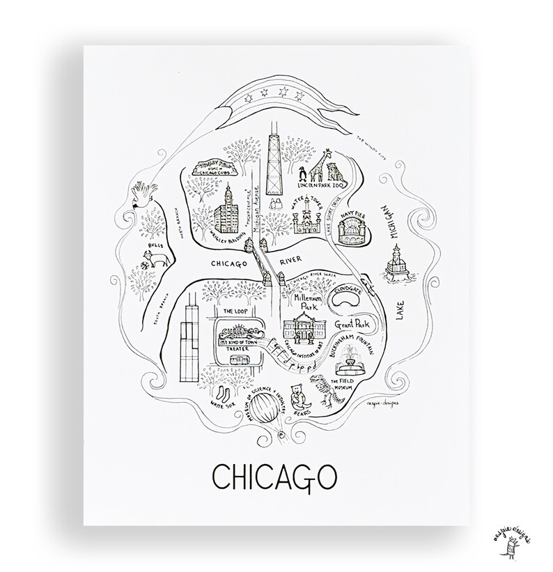 Chicago City Map Art Print Black & White - Etsy