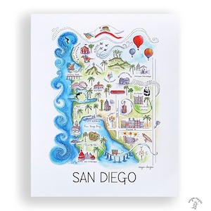 San Diego City Map Art Print - Watercolor