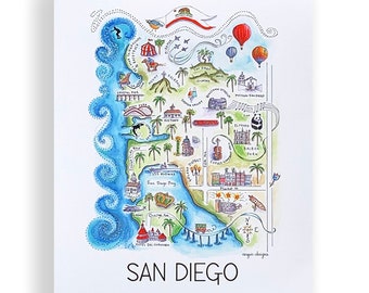 San Diego City Map Art Print - Watercolor