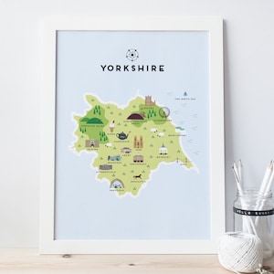 Yorkshire Map - Illustrierte Karte von Yorkshire / Reisegeschenke / Geschenke für Reisende / Vereinigtes Königreich / Großbritannien