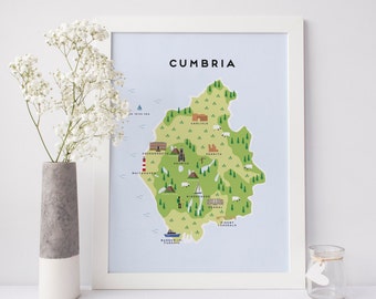 Cumbria & The Lake District Map / Travel Gifts / Gifts for Travellers / United Kingdom / Great Britain