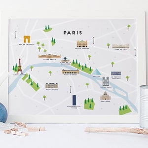 Paris Map - Illustrated Map of Paris Print / Travel Gifts / Gifts for Travellers / France