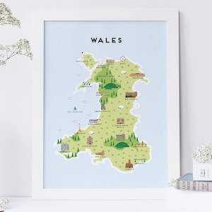 Wales Map - Illustrated Map of Wales Print / Travel Gifts / Gifts for Travellers / United Kingdom / Great Britain