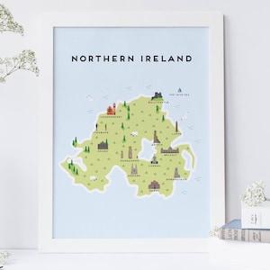 Mapa de Irlanda del Norte - Mapa ilustrado de Irlanda del Norte Imprimir / Regalos de viaje / Regalos para viajeros / Reino Unido / Gran Bretaña