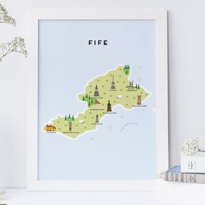 Fife Map - Illustrierte Karte von Fife / Reisegeschenke / Geschenke für Reisende / Vereinigtes Königreich / Großbritannien