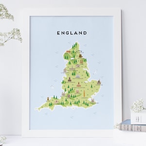 Illustrierte Landkarte von England / England / Reisegeschenke / Geschenke für Reisende / Vereinigtes Königreich / Großbritannien