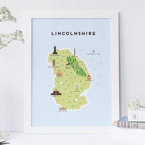 Lincolnshire Map - Illustrierte Karte von Lincolnshire / Reisegeschenke / Geschenke für Reisende / Vereinigtes Königreich / Großbritannien