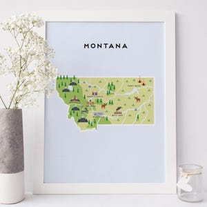 Montana Map - Illustrierte Karte von Montana / Reisegeschenke / Geschenke für Reisende / USA / Vereinigte Staaten