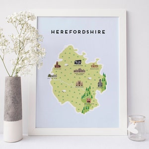 Herefordshire Map - Illustrated Map of Herefordshire Print / Travel