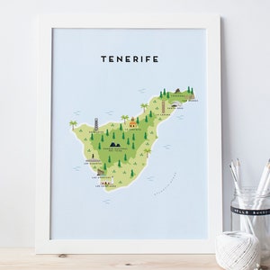 Mapa de Tenerife - Mapa Ilustrado de Tenerife Imprimir / Regalos de Viaje / Regalos para Viajeros / Islas Canarias