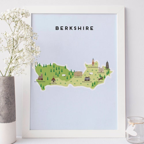 Berkshire Map Illustrated Map of Berkshire Print / Travel Etsy UK