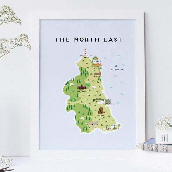 The North East Map - Illustrated map of the North East of England Print