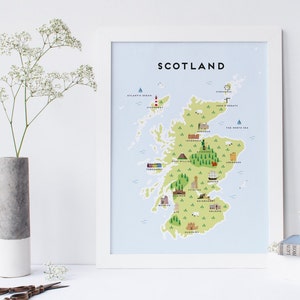 Carte de l'Ecosse - Impression carte illustrée de l'Ecosse / Cadeaux de voyage / Cadeaux pour les voyageurs / Royaume-Uni / Grande-Bretagne