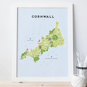 Cornwall Map - illustrierte Landkarte von Cornwall / Reisegeschenke / Geschenke für Reisende / Vereinigtes Königreich / Großbritannien