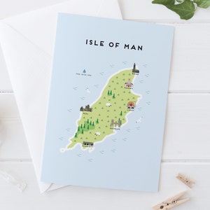 Tarjeta de felicitación con el mapa de la Isla de Man / Regalos de viaje / Regalos para viajeros / Reino Unido / Gran Bretaña