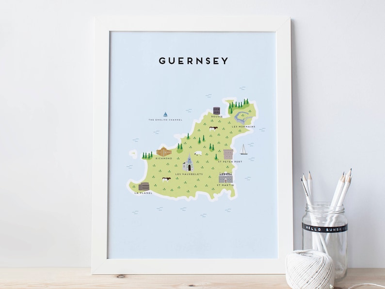 Map of Guernsey Illustrated Map of Guernsey Print / Travel | Etsy