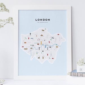 London Boroughs Map - illustrierter Stadtplan von London Boroughs Map / Reisegeschenke / Geschenke für Reisende / Vereinigtes Königreich
