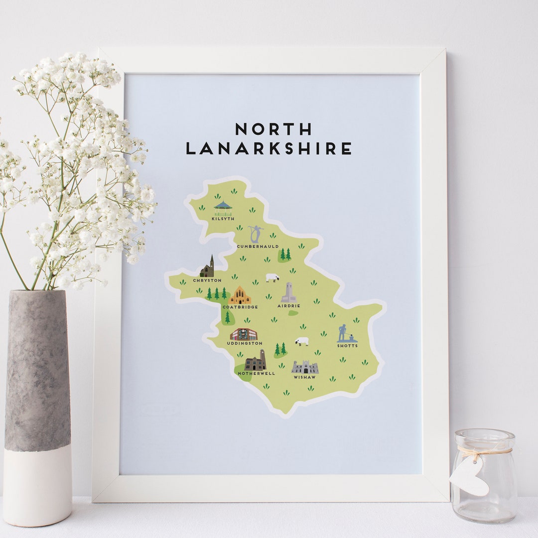 North Lanarkshire Map Illustrated Map of North Lanarkshire Print