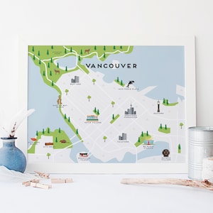 Vancouver Map - Illustrierte Karte von Vancouver / Reisegeschenke / Geschenke für Reisende / Kanada