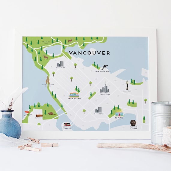 Vancouver Map Illustrated Map of Vancouver Print / Travel - Etsy