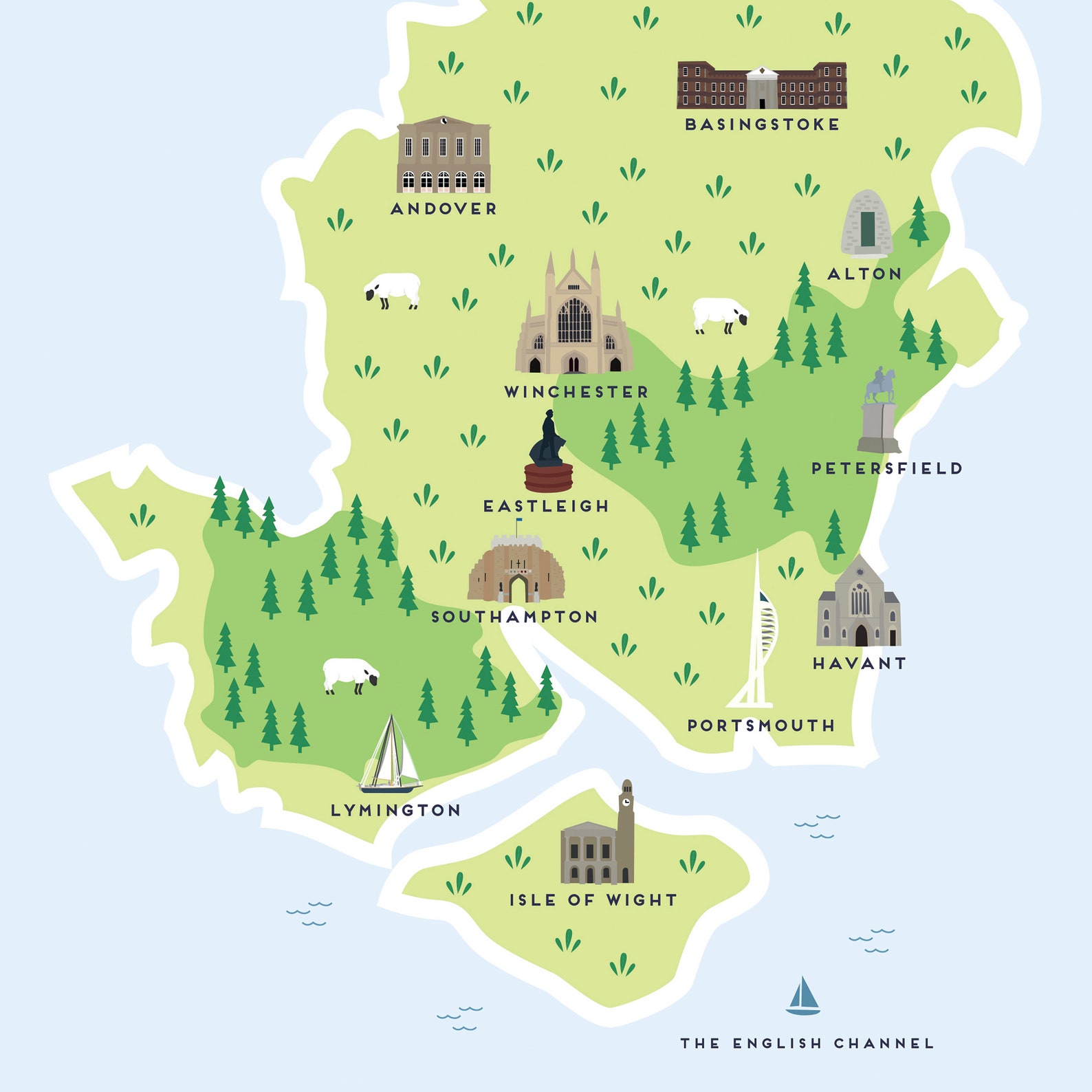 Hampshire Map Illustrated map of Hampshire Print / Travel Etsy Hampshire Map Illustrated map of Hampshire Print / Travel Etsy