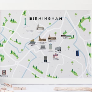 Birmingham Map - Illustrierte Karte von Birmingham / Reisegeschenke / Geschenke für Reisende / Vereinigtes Königreich / Großbritannien