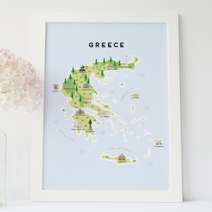 Griechenland Karte - Illustrierte Karte von Griechenland Druck / Reisegeschenke / Geschenke für Reisende