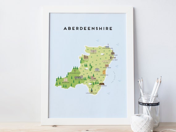 Illustrated Map of Angus Print Travel Gifts Gifts for Travellers United Kingdom Great Britain Scotland Angus Map