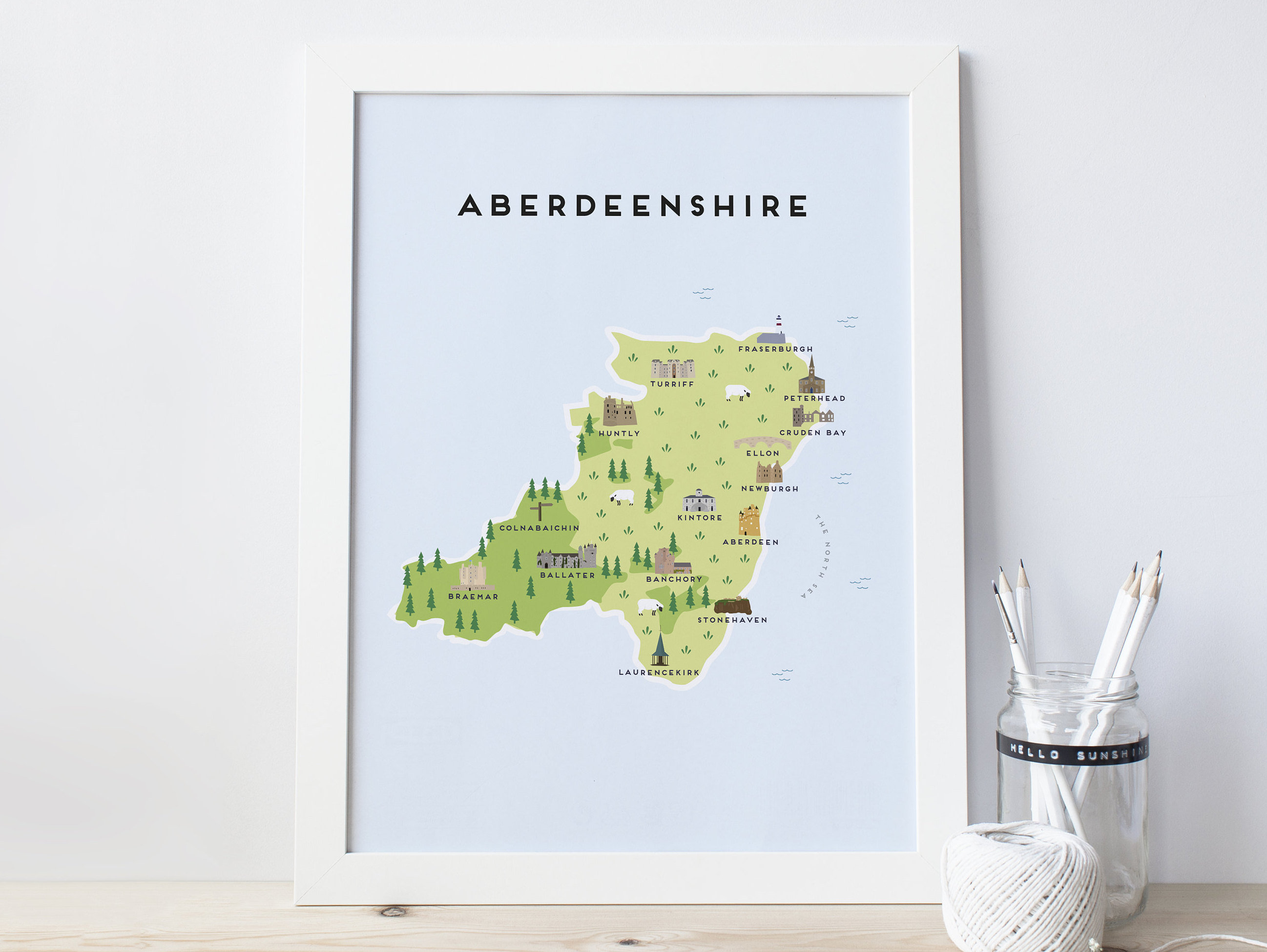 Aberdeenshire Map Illustrated Map of Aberdeenshire Print / Etsy UK