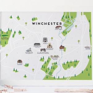 Winchester Map - Mapa ilustrado de Winchester Print / Travel Gifts / Gifts for Travellers / Reino Unido / Gran Bretaña