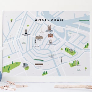 Carte d'Amsterdam - Impression carte illustrée d'Amsterdam / Cadeaux de voyage / Cadeaux pour les voyageurs / Europe