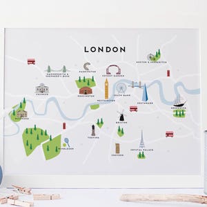 London Karte - Illustrierte Karte von London Print / Reisegeschenke / Geschenke für Reisende / Großbritannien / Großbritannien