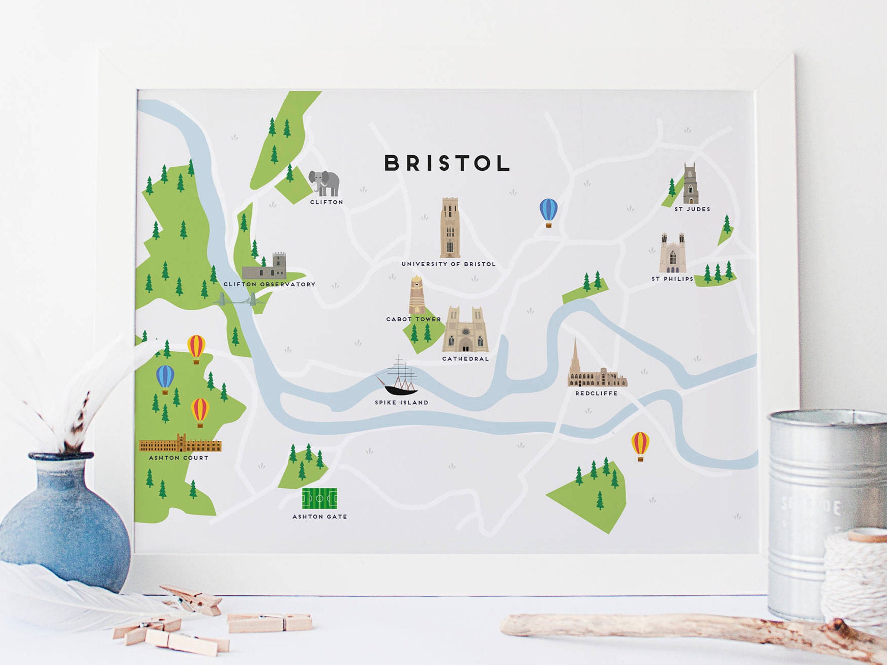Prints Bristol Map Illustrated Map of Bristol Print Travel Gifts Gifts ...