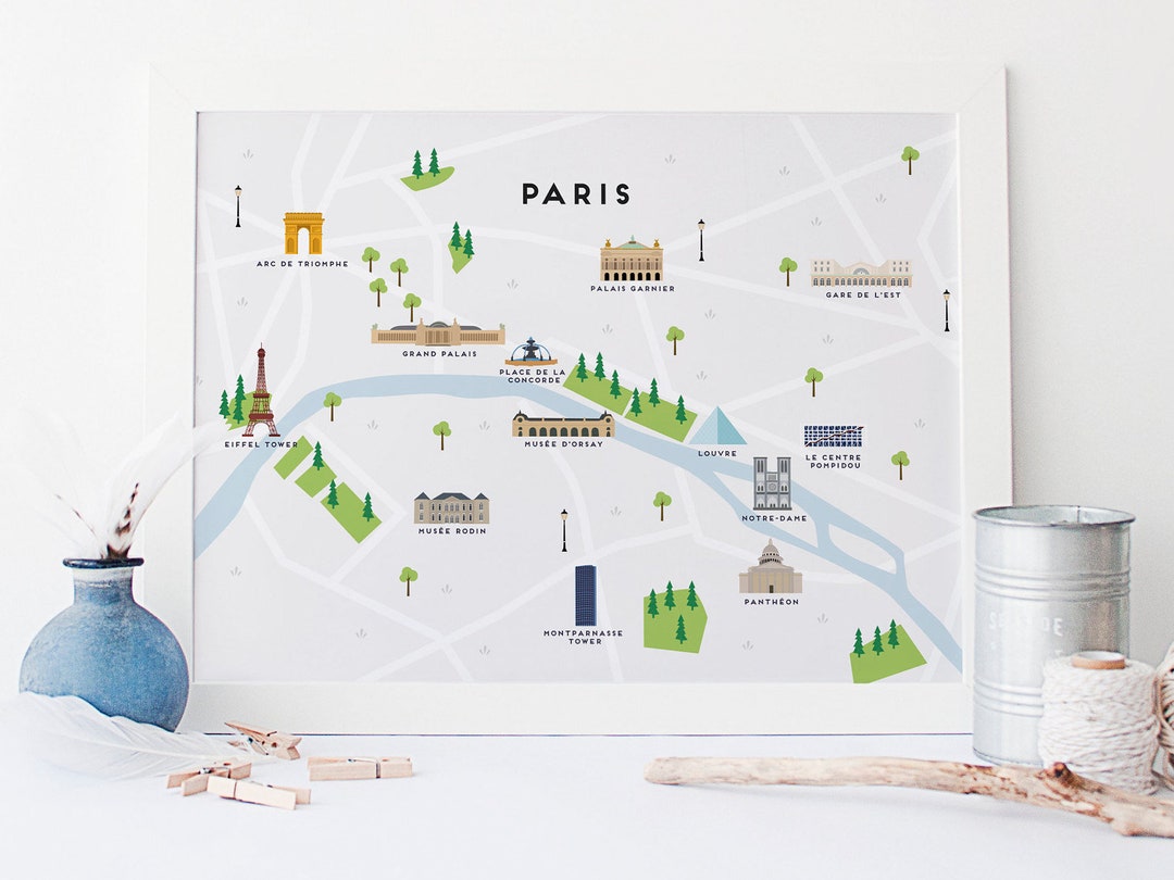 Paris Map - Illustrated Map of Paris Print / Travel Gifts / Gifts for ...