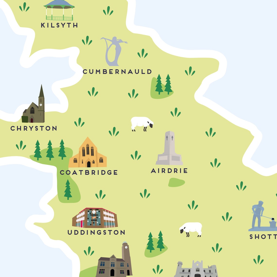 North Lanarkshire Map Illustrated map of North Lanarkshire Etsy