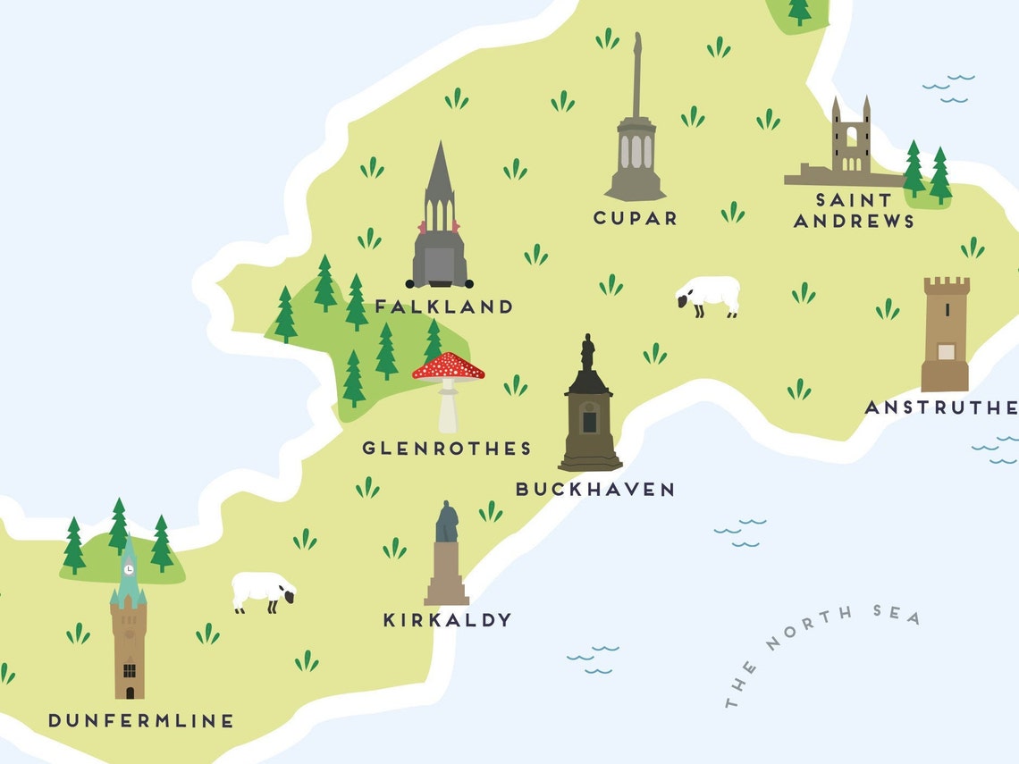 Fife Map Illustrated Map of Fife Print / Travel Gifts / Etsy UK