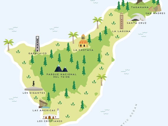 Map Of Los Cristianos Tenerife Map Illustrated Map Of Tenerife Print / Travel | Etsy