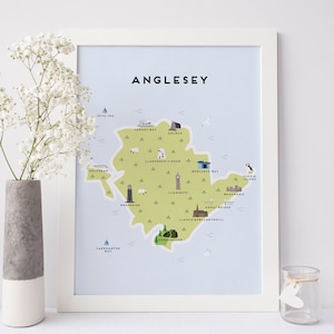 Mappa di Anglesey - Mappa illustrata di Anglesey Stampa / Regali di viaggio / Regali per viaggiatori / Galles / Gran Bretagna