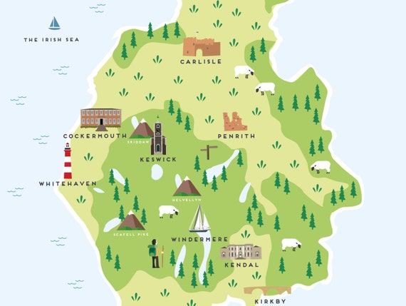 Cumbria & the Lake District Map / Travel Gifts / Gifts for Travellers /  United Kingdom / Great Britain - Etsy