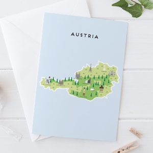 Austria Map Greetings Card / Travel Gifts / Gifts for Travellers / Europe