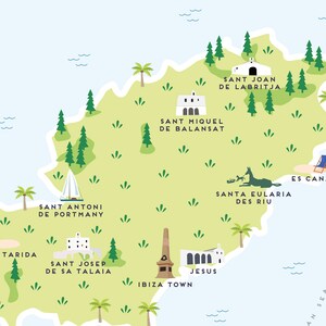 Ibiza Map - Illustrated Map of Ibiza Print / Travel Gifts / Gifts for ...
