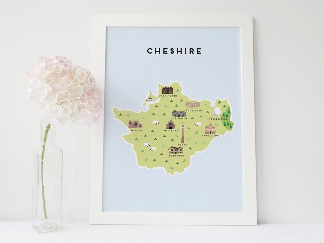 Cheshire Map - Illustrated Map of Cheshire Print / Travel Gifts / Gifts ...