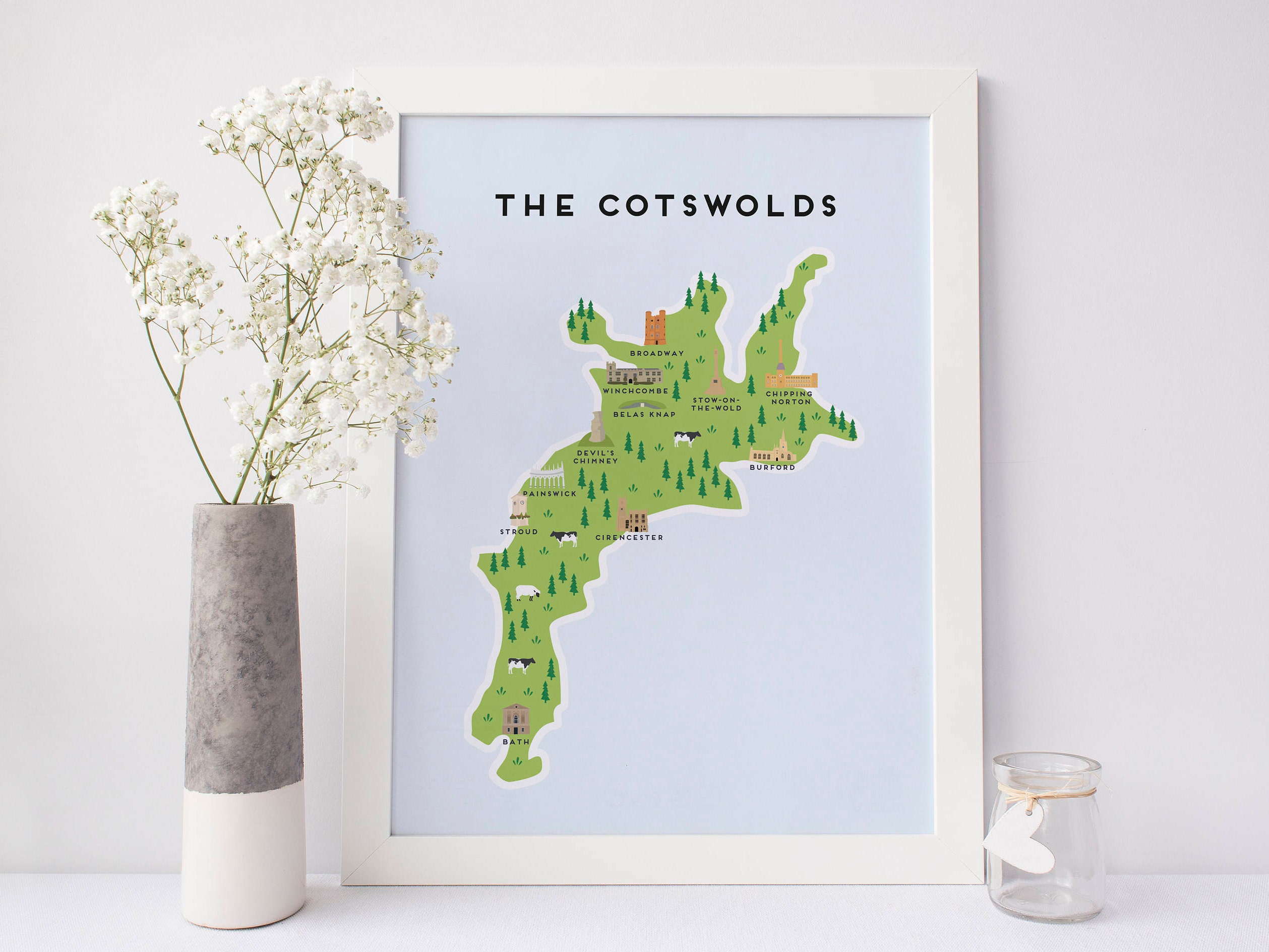 The Cotswolds Map - Illustrated Map of the Cotswolds Print