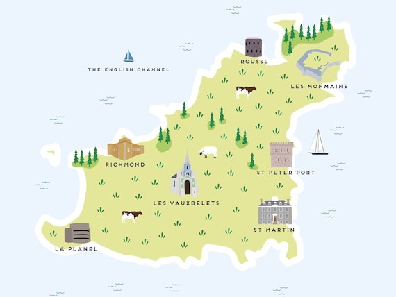 St Martins Guernsey Map Guernsey Map Illustrated Map Of Guernsey Print / Travel | Etsy Canada