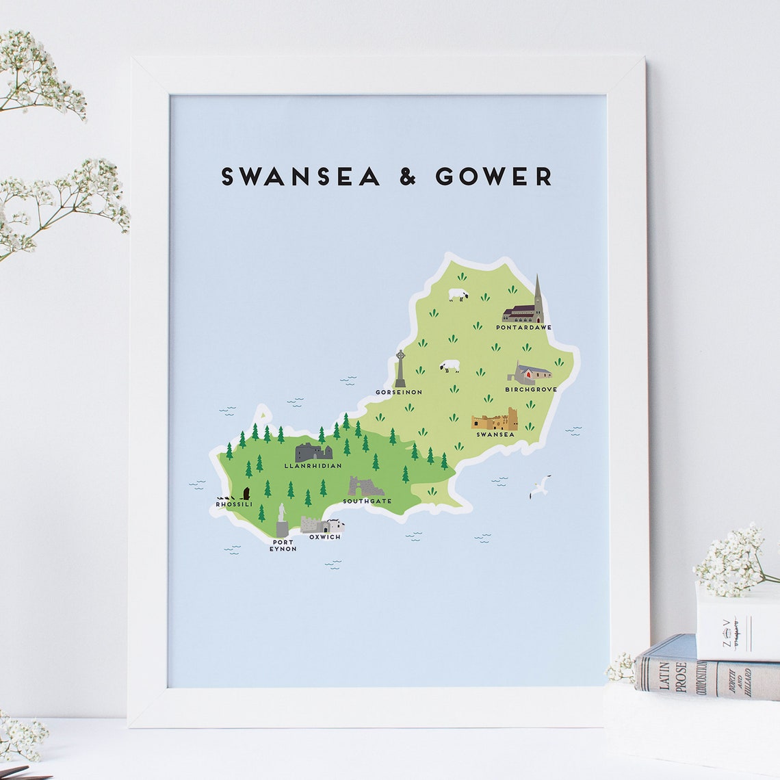 Swansea &amp; Gower Map Illustrated Map of Swansea Print / - Etsy UK