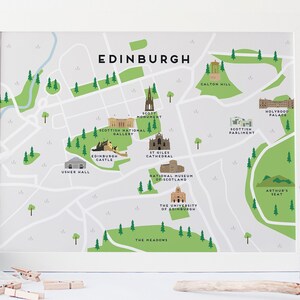 Mappa di Edimburgo - Mappa illustrata di Edimburgo Stampa / Regali di viaggio / Regali per viaggiatori / Regno Unito / Gran Bretagna