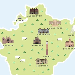 Cheshire Map - Illustrated Map of Cheshire Print / Travel Gifts / Gifts ...