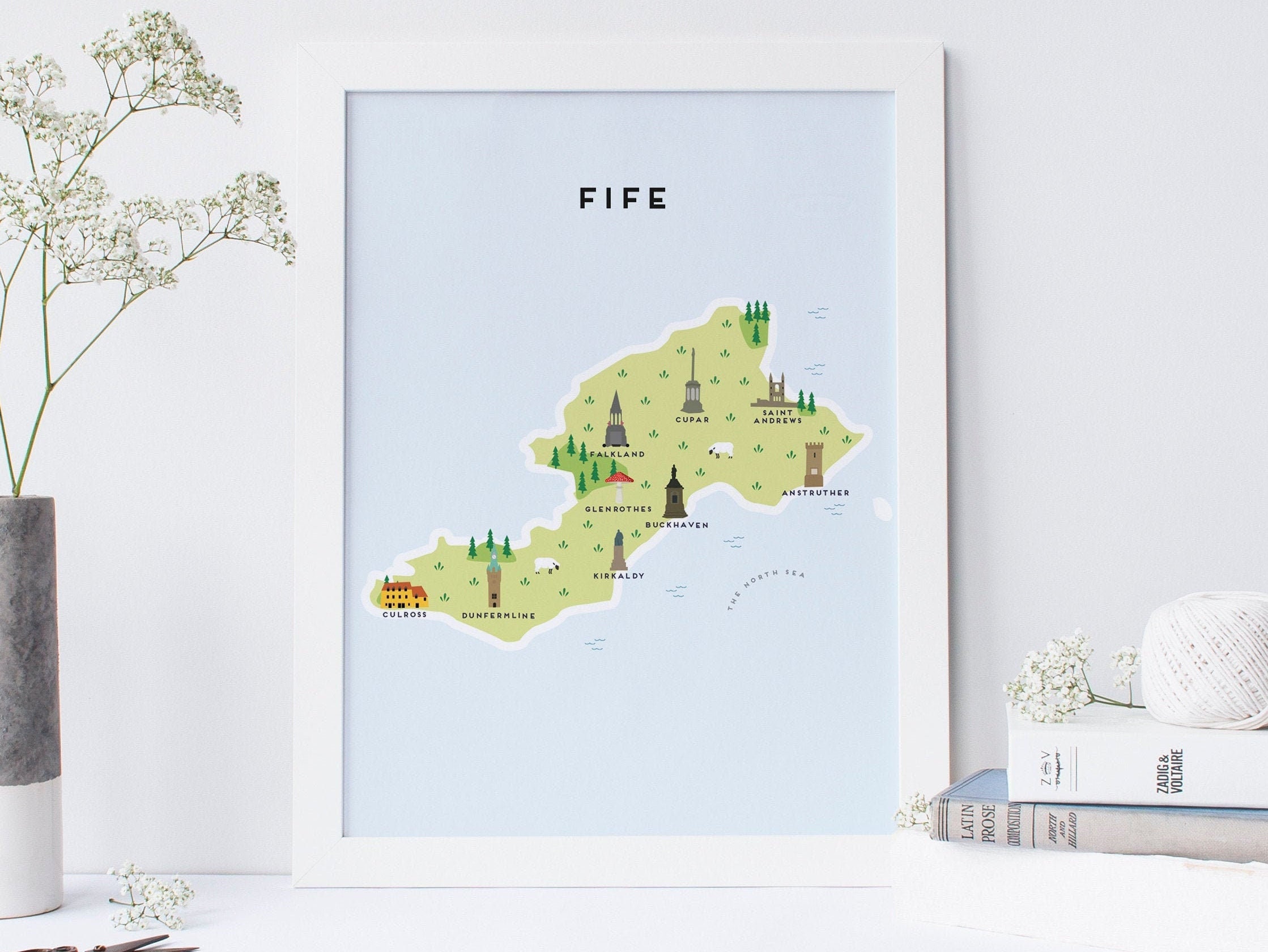 Fife Map Illustrated Map of Fife Print / Travel Gifts / Etsy UK