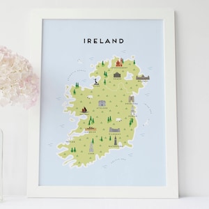 Irland Karte - Illustrierte Karte von Irland / Reisegeschenke / Geschenke für Reisende / Vereinigtes Königreich / Großbritannien